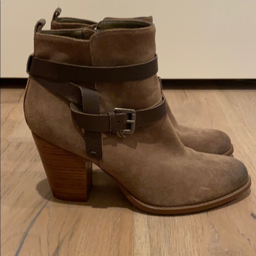 Distressed tan suede booties